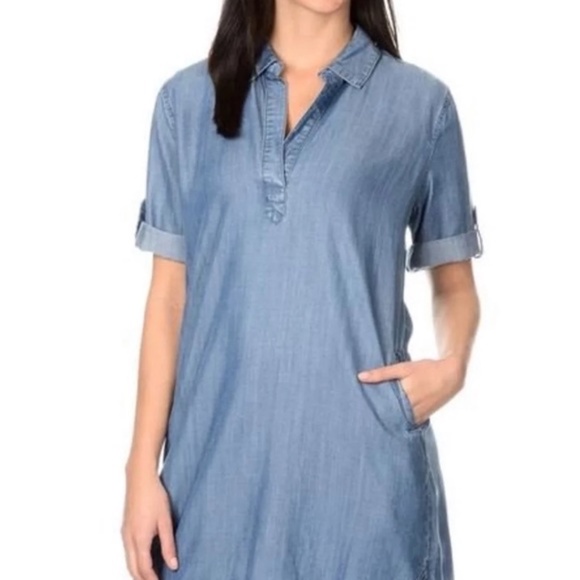 Chelsea & Theodore women Dress Sm Lyocell soft chambray denim sleeves pockets - Picture 7 of 8